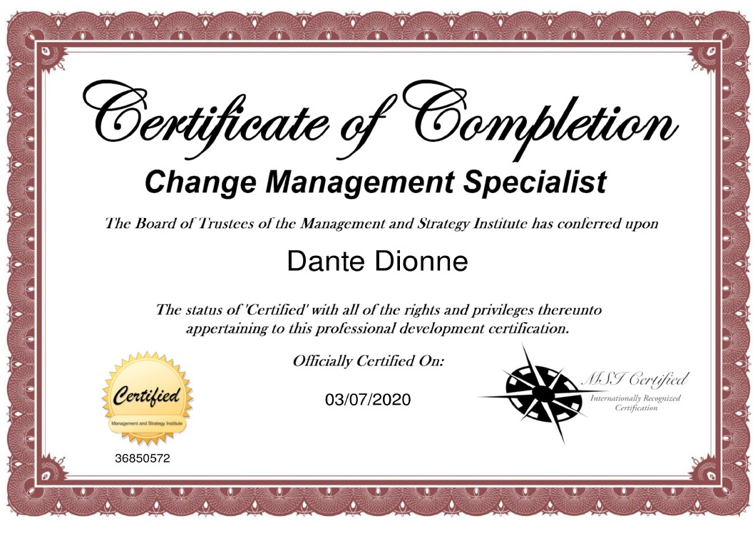 Certified Change Management Specialist (CMS)
